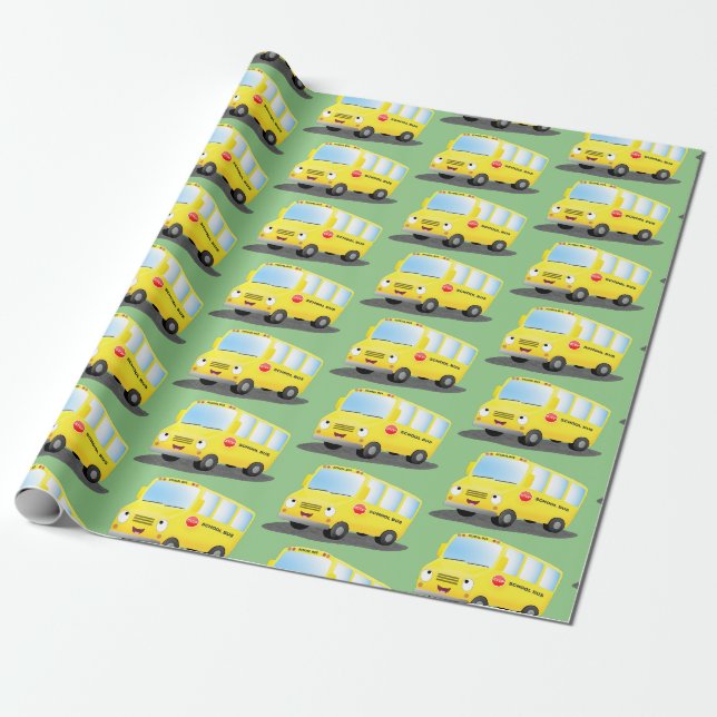Papier Cadeau Caricature du bus scolaire jaune joyeux (Déroulé)