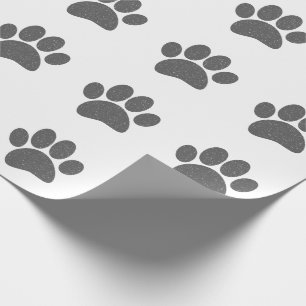 Papier Cadeau Caricature Empreinte de patte de chien gris vieux 