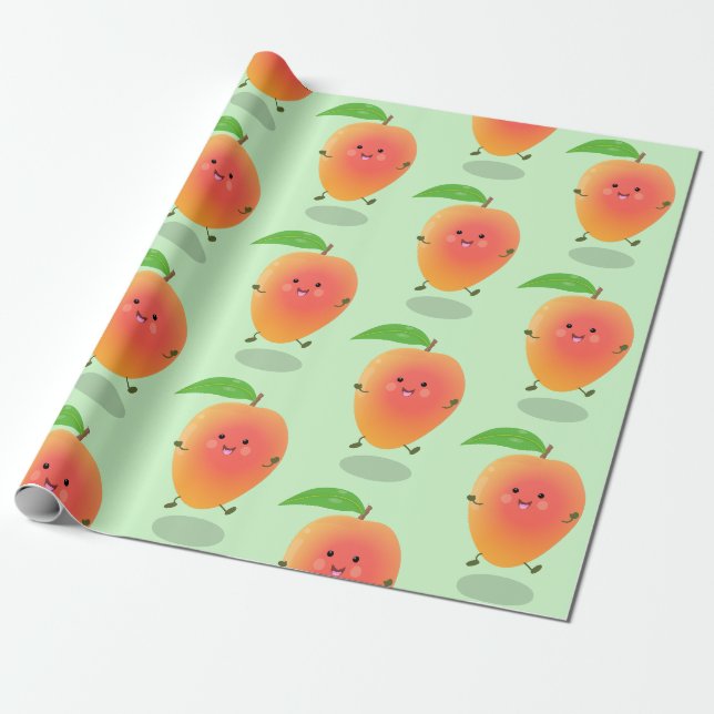 Papier Cadeau Caricature jaune mangue mignonne (Déroulé)