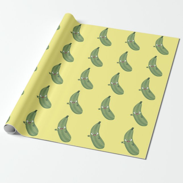 Papier Cadeau Caricature joyeux de courgettes mignonnes (Déroulé)