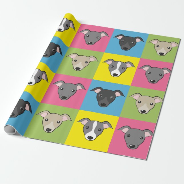 Papier Cadeau Caricature mignonne italien greyhounds pop art mot (Déroulé)