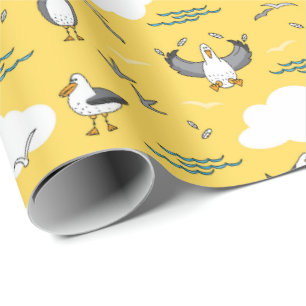Papier Cadeau Caricature mignonne Oiseaux de Mouette Amusant Ann