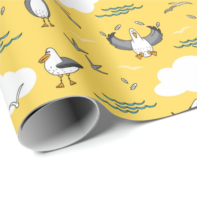 Papier Cadeau Caricature mignonne Oiseaux de Mouette Amusant Ann (Coin rond)