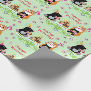 Papier Cadeau caricature mole et hamster . Joyeux anniversaire !