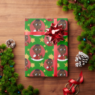 Papier Cadeau Caricature pour bébé afro-américain de Noël