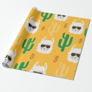 Papier Cadeau Caricature sans joint llama et motif de cactus en 
