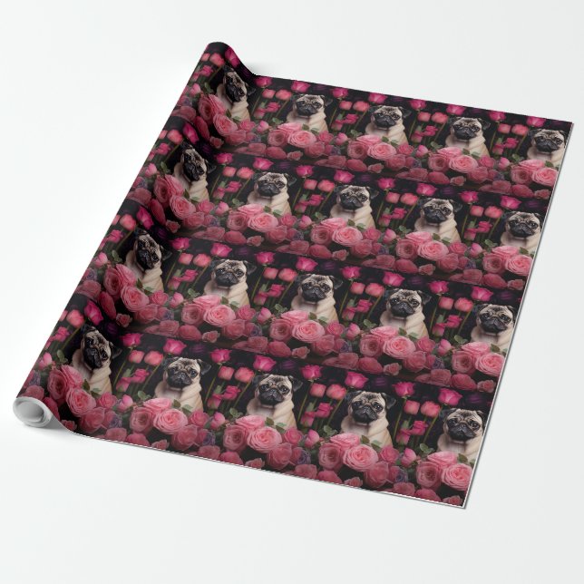 Papier Cadeau Carlin aux Roses Roses Roses Rose Fleurs Florales (Déroulé)