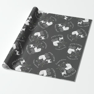 Papier Cadeau Carlin Chien Baby shower Gris Chiot Chien Neutre G