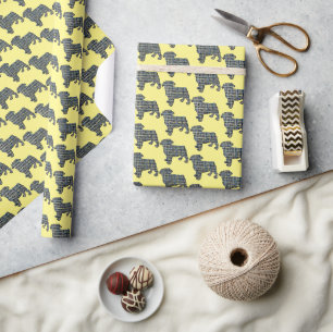 Papier Cadeau Carlin Chien Silhouette Y&B Grille Jaune Cadeau