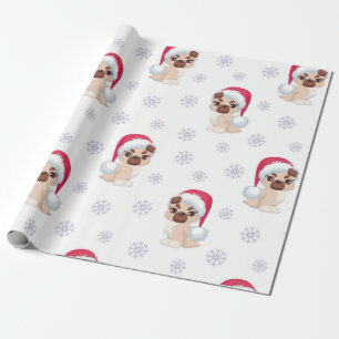 Papier Cadeau Carlin de Noël fille Père Noël Motif