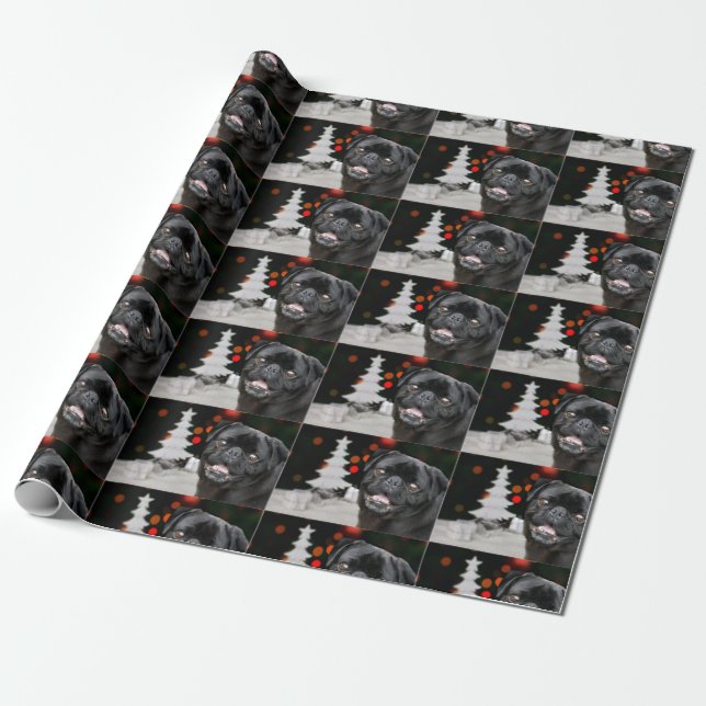 Papier Cadeau Carlin de Noël Papier d'emballage de chien (Déroulé)