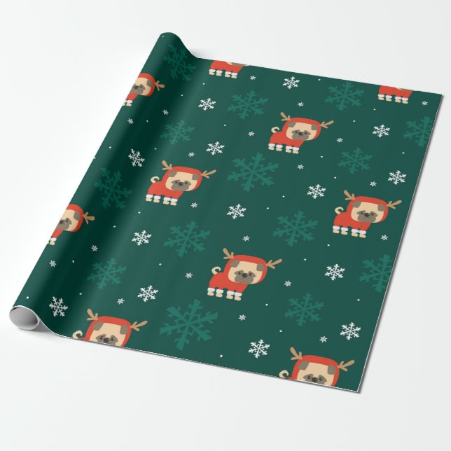 Papier Cadeau Carlin de Noël Reindeer Motif (Déroulé)