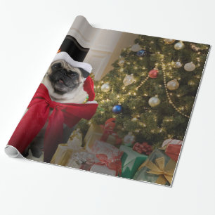 Papier Cadeau Carlin Misha portant un arc pour Noël