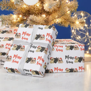 Papier Cadeau Carlin Noël Animaux Chiens De Vacances