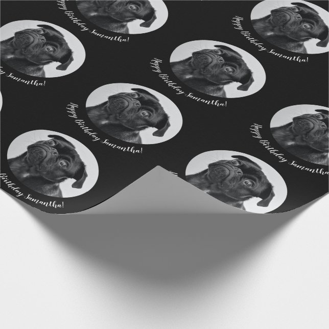 Papier Cadeau Carlin noir moderne Votre chien Image Animal Cercl (Coin)