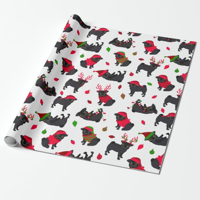 Papier Cadeau Carlins noirs de Noël blanc (Déroulé)