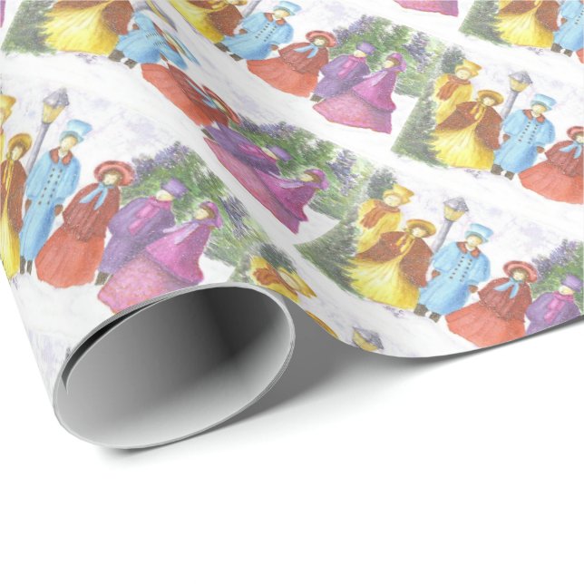 Papier Cadeau Caroleurs de Noël colorés (Coin rond)
