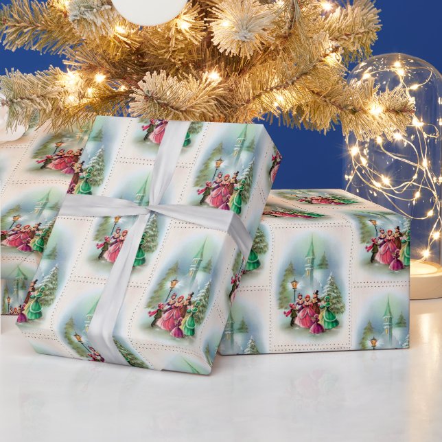 Papier Cadeau Caroleurs de Noël Festif enveloppement de fête Vin (Vacances)