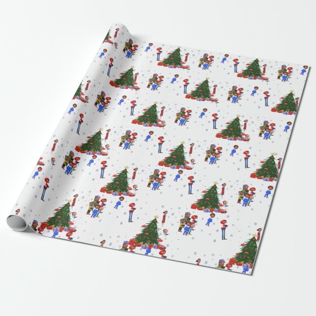 Papier Cadeau Caroleurs et arbres de Noël (Déroulé)