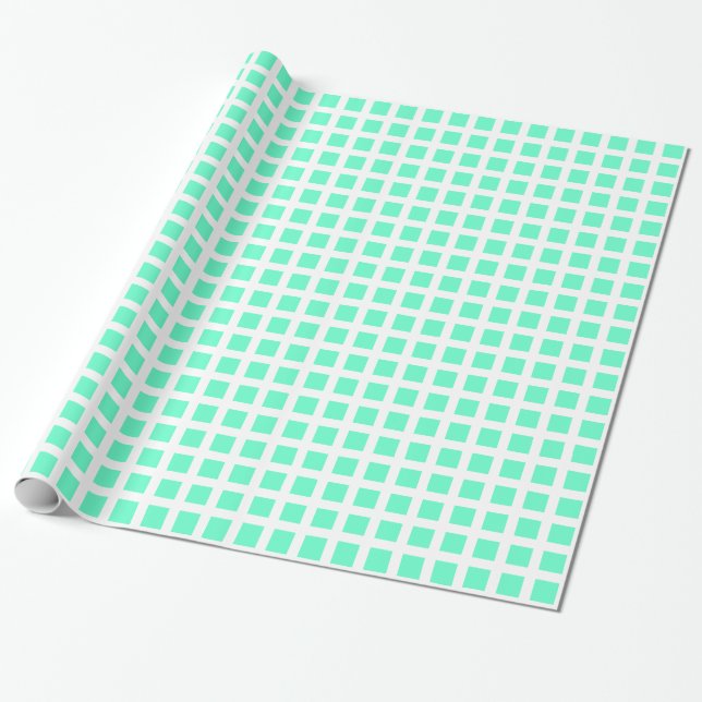 Papier Cadeau Carré 02 - Turquoise sur Blanc (Déroulé)