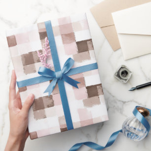 Papier Cadeau Carré Anniversaire Brun Crème Rose