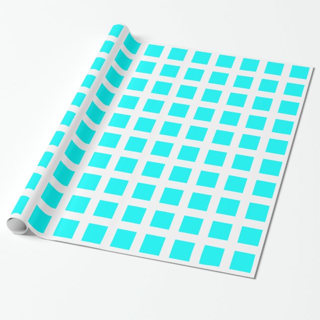 Papier Cadeau Carré - Cyan en blanc (Déroulé)