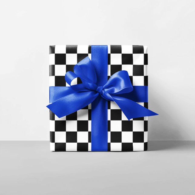 Papier Cadeau Carré de À damiers noir et blanc (Black and White Checkered Squares Wrapping Paper)