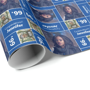 Papier Cadeau Carré Photo Graduation Classe Année Bleue