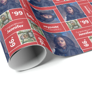 Papier Cadeau Carré Photo Graduation Classe Année Rouge