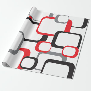 Papier Cadeau Carré rétro rouge noir gris blanc Motif