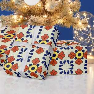 Papier Cadeau Carreau Mexicain Mosaïque Bleue