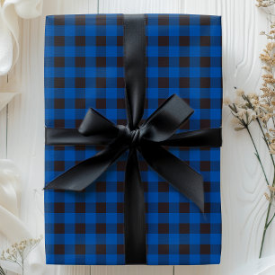 Papier Cadeau Carreaux Buffalo Bleus Et Noirs