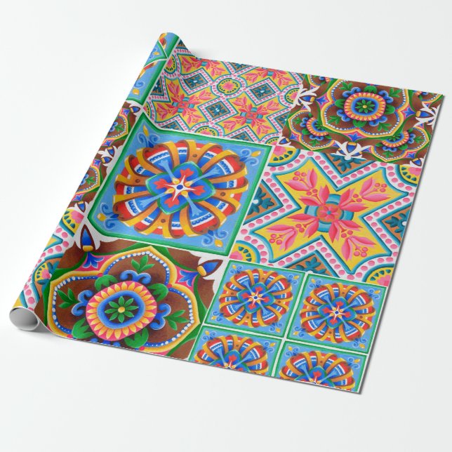 Papier Cadeau Carreaux de céramique, majolica, ornementabstrait, (Déroulé)