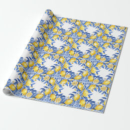 Papier Cadeau Carreaux de citron siciliens Motif Méditerranéen D