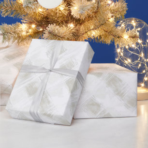 Papier Cadeau Carreaux de Noël Blanc Crème Brun  