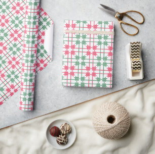 Papier Cadeau Carreaux de Noël Rouge & Vert Aquarelle