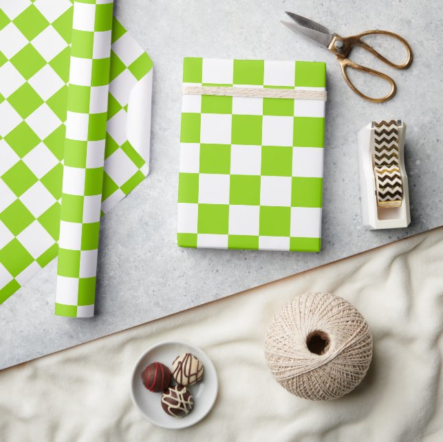 Papier Cadeau Carreaux de tableau blanc et vert citron (Artisanat)