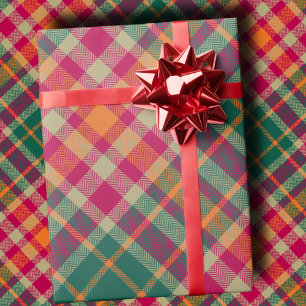 Papier Cadeau Carreaux diagonaux modernes en fuchsia émeraude