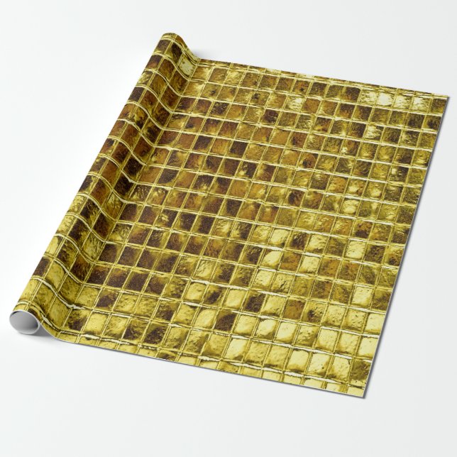 Papier Cadeau Carreaux en mosaïque d'or Élégant Découpage modern (Déroulé)