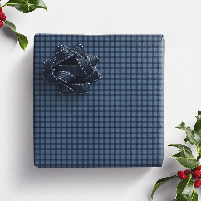 Papier Cadeau Carreaux gingham bleus simple tartan de vacances p (Créateur téléchargé)