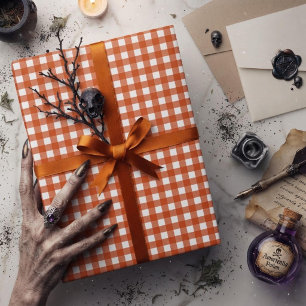 Papier Cadeau Carreaux Gingham Orange à carreaux