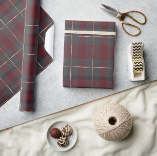 Papier Cadeau Carreaux Tartan Rouge et Gris Classique