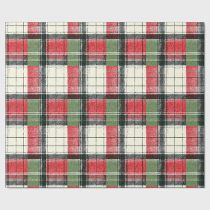 Papier Cadeau Carreaux verts et rouges classiques en détresse