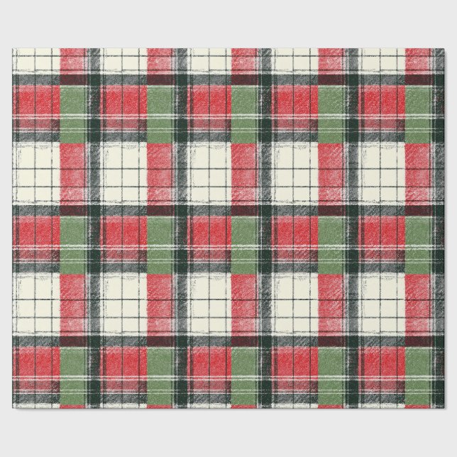 Papier Cadeau Carreaux verts et rouges classiques en détresse (Couture)