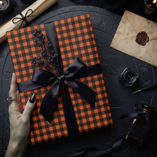 Papier Cadeau Carreaux Vichy à carreaux orange et noir