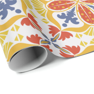 Papier Cadeau Carrelage à motif floral complexe en rouge