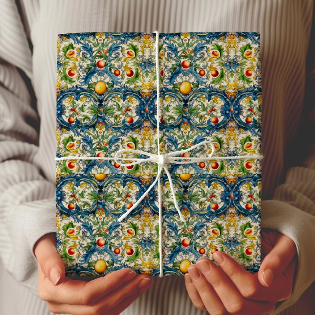 Papier Cadeau Carrelage bleu d'agrumes méditerranéen sicilien (Créateur téléchargé)