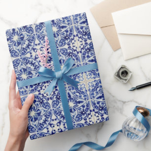 Papier Cadeau Carrelage bleu peint - Cour méditerranéenne