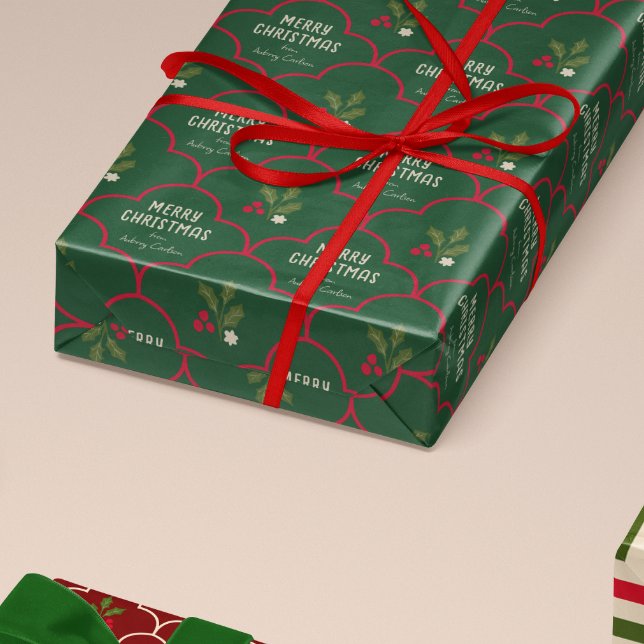 Papier Cadeau Carrelage de Noël profond vert et rouge (Créateur téléchargé)