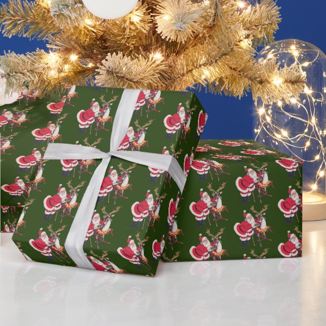 Papier Cadeau carrelage de rennes de Père Noël rétro (Vacances)